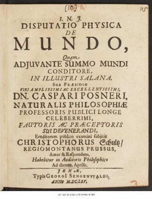Disputatio Physica De Mundo