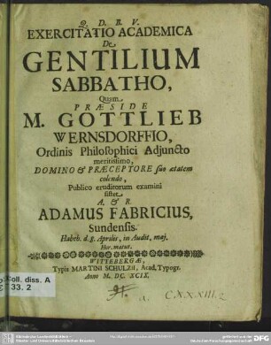 Exercitatio academica de gentilium sabbatho