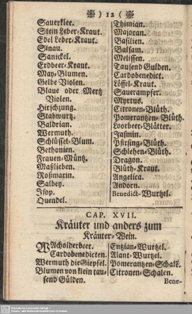 Cap. XVII. Kräuter und anders zum Kräuter-Wein