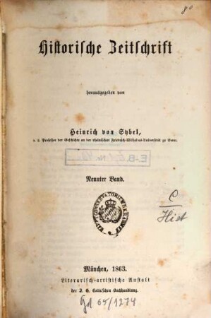 Historische Zeitschrift : HZ. 9. 1863