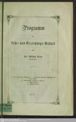 1860/61[1861]: Programm der Lehr- und Erziehungs-Anstalt von Karl Wilhelm Clauss