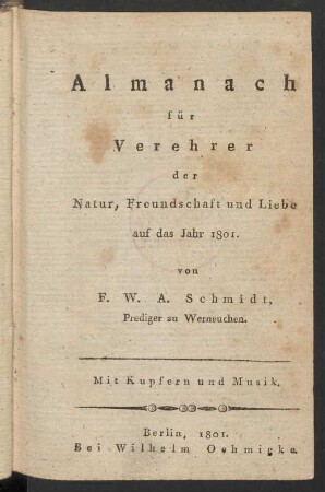 1801: Almanach für Verehrer der Natur, Freundschaft und Liebe