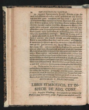 Articulus V. Praeliminaris. De Libris Symbolicis, Et Inspecie De Aug. Conf.