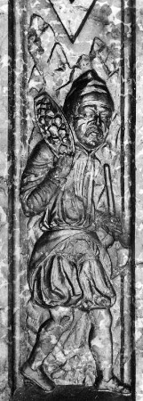 Epitaph der Familie Strasser : Epitaph der Familie Strasser. Marmor (1563). Detail des mittleren Teils: linker kniender Mann. Bad Hofgastein, Pfarrkirche Mariä Himmelfahrt