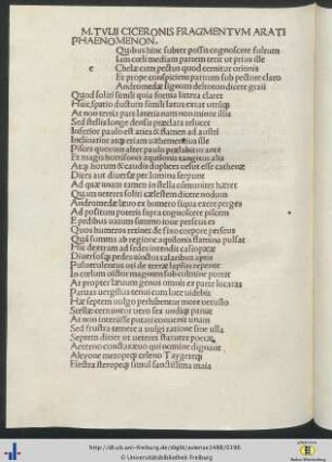 Marci Tulii Ciceronis Fragmentum Arati Phaenomenon.