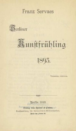 Berliner Kunstfrühling 1893