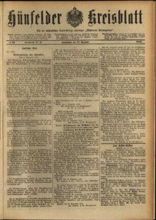 Erste Ausgabe vom Samstag, den 23. Dezember 1916.