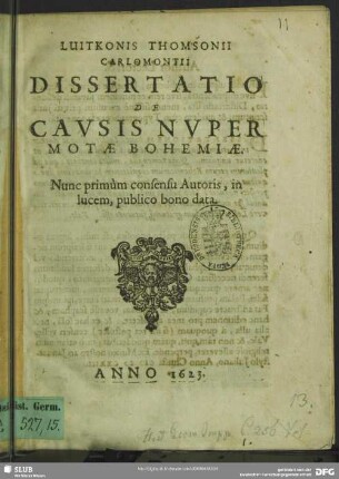 Dissertatio de causis nuper motae Bohemiae