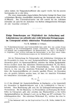 Einige Bemerkungen zur Möglichkeit der Aufsuchung und Lokalisierung von schlecht oder nicht leitenden Einlagerungen im Untergrund mittels elektrischer Wechselstrommethoden