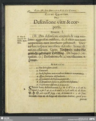 Caput Quartum. De Defensione vitae & corporis