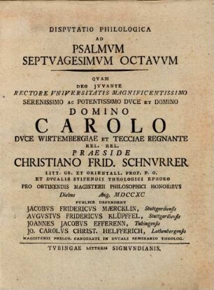 Dispvtatio Philologica Ad Psalmvm Septvagesimvm Octavvm