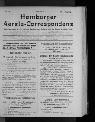 No. 19. 11. Mai 1913. 16. Jahrgang.