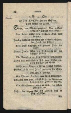 1. B. 4. Ode. An den Konsular Lucius Sestius. Beym Wechsel des Jahres