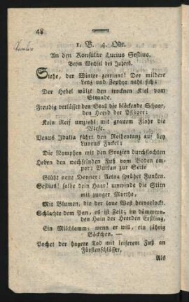 1. B. 4. Ode. An den Konsular Lucius Sestius. Beym Wechsel des Jahres