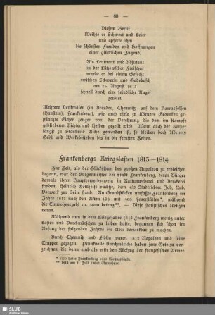 Frankenbergs Kriegslasten 1813-1814