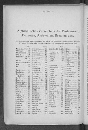 Alphabetisches Verzeichnis der Professoren, Dozenten, Assistenten, Beamten usw.