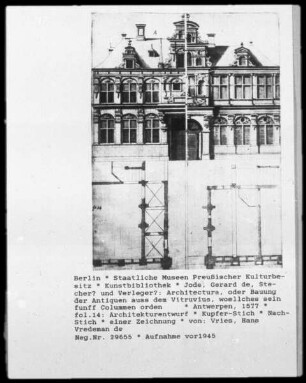 Architectura, oder Bauung der Antiquen auss dem Vitruvius, woellches sein funff Colummen orden ... — fol.14: Architekturentwurf