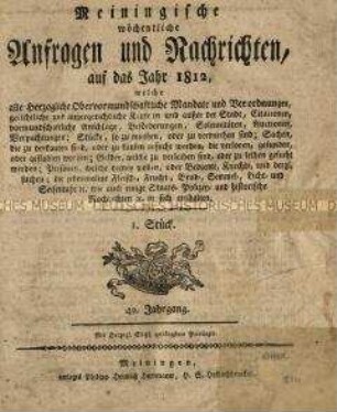 Wöchentliche Zeitschrift in Meiningen. 49. Jg. 1812