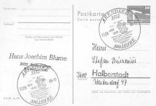 Arendsee (Altmark). Stempel mit Windmühle, Baujahr 1731, Postkarte