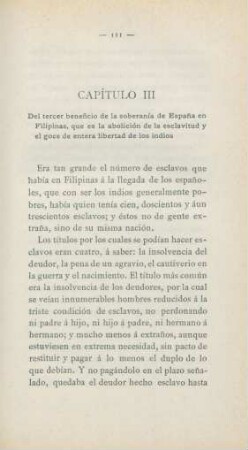 Capítulo III. Del tercer beneficio de la soberanía de Espana en Filipinas, que es la abolición ...