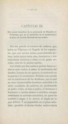 Capítulo III. Del tercer beneficio de la soberanía de Espana en Filipinas, que es la abolición ...