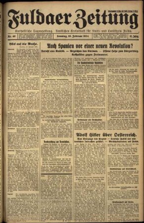 Erste Ausgabe vom Sonntag, den 18. Februar 1934.
