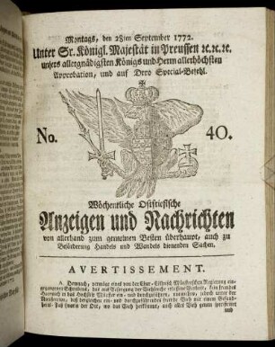 No. 40. Montags, den 28ten September 1772.