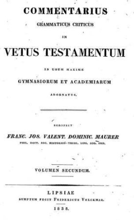 In: Commentarius Grammaticus Criticus In Vetus Testamentum ; Band 2