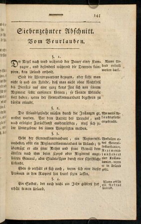 143-147, Siebenzehnter Abschnitt. Vom Beurlauben.