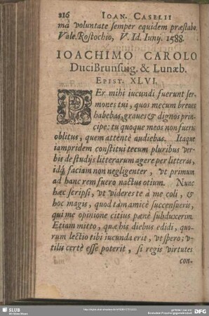 Joachimo Carolo Duci Brunsvig. & Lunaeb. Epist. XLVI.