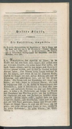 Dritte Klasse. Die Amphibien, Amphibia.