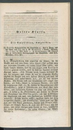 Dritte Klasse. Die Amphibien, Amphibia.