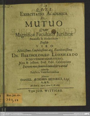 Exercitatio academica de mutuo