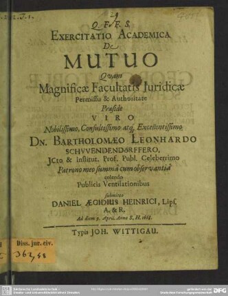 Exercitatio academica de mutuo