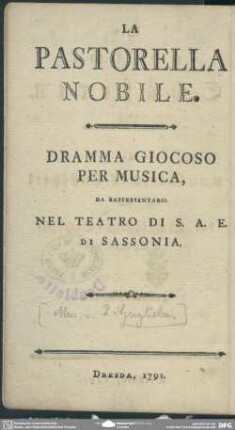 Die adliche Schäferin : Ein musikalisches Lustspiel für das Churfürstlich-Sächsische Theater