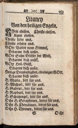 Litaney von den h. Engeln - Gebett auf die Litaney.