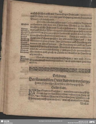 Erklärung Der fürnembsten Orte, davon in vorhergehender Historischer Erzehlung Meldung gethan