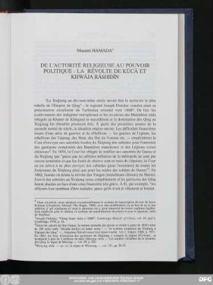 Masami Hamada De L'Autorité Religieuse Au Pouvoir Politique: La Révolte De Kūcā Et Khwāja Rāshidīn
