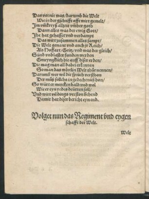 Volget nun das Regiment und eygenschafft der Welt.