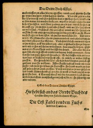 Hie hebt sich an das Vierdt Buch des Hochberümpten Fabeltichters Esopi.