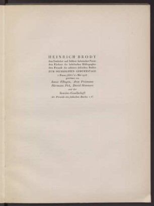 Heinrich Brody ... zum sechzigsten Geburtstage