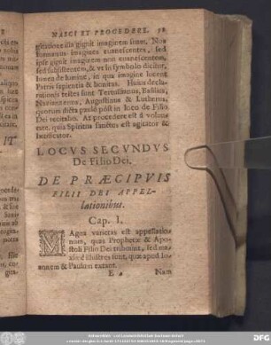 De Praecipuis Filii Dei Appellationibus. Cap. I.