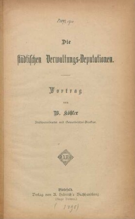 Die städtischen Verwaltungs-Deputationen : Vortrag