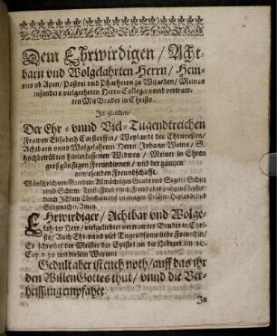 Widmungsschreiben an den Witwer