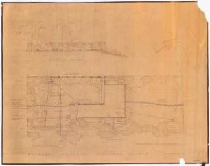 Garten Schollmeyer, Berlin-Grunewald: Ansicht der Pergola, Lageplan mit Gartenplan 1:100