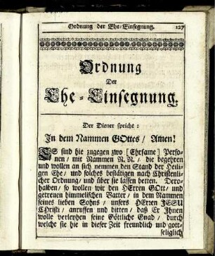 Ordnung der Ehe-Einsegnung.