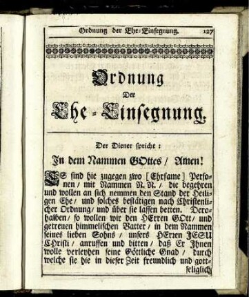 Ordnung der Ehe-Einsegnung.