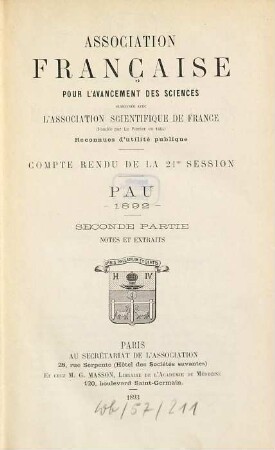 Comptes rendus de la ... session. 21. 1892, Partie 2