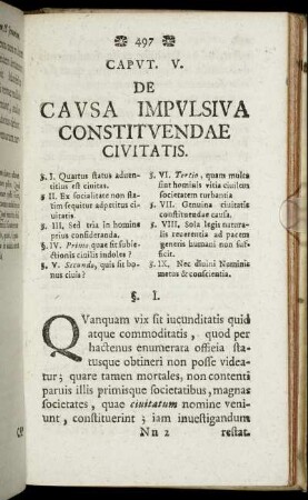 Caput V. De Causa Impulsiva Constituendae Civitatis.