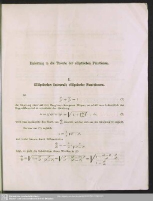 Einleitung in die Theorie der elliptischen Funktionen